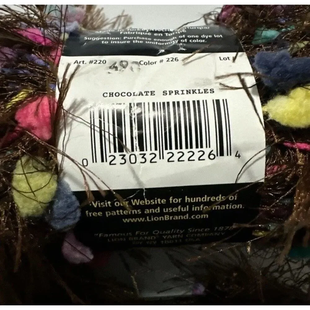 LOT of 2 LION BRAND FANCY FUR CHOCOLATE SPRINKLES #226 Eyelash Yarn 1.5 oz Skein